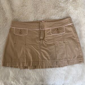 Abercrombie & Fitch Pleated Tan Mini Skirt with Pink Trim